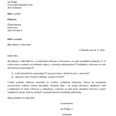 Náklady na 11 zahraničních zpravodajů veřejnoprávní ČT cca 40 milionů korun?