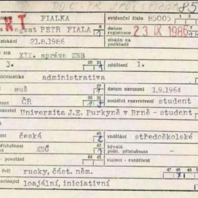 Fiala Petr agent StB Fialka 21.8.1986