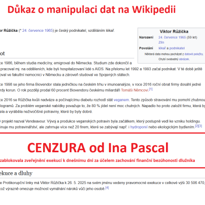 anonymní Wikipedistka schovaná za anonymní profil pracuje pro dlužníka Viktora Růžičky, maže validní informace