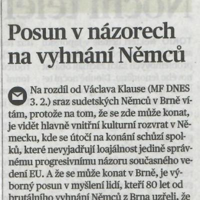 MFD FČ Posun v názorech na vyhnání Němců 4.2.2026