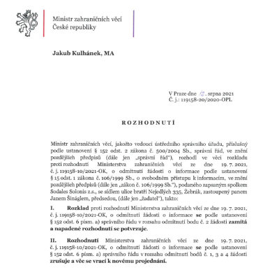 MZV ČR Kulhánek 12.8.2021
