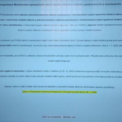 Vyjádření Odborů MZV ČR k návrhu zákona o státních zaměstnancích