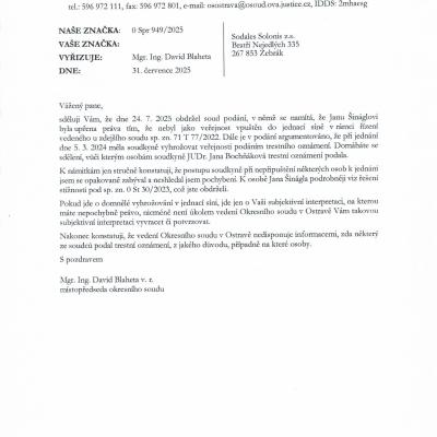 OS Ostrava Připis Blaheta Bochňáková 31.7.2025