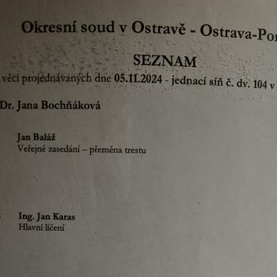 OS Ostrava 5. 11. 2024: ing. Jan Karas - spravedlnost ve stylu soudních procesů z 50tých let