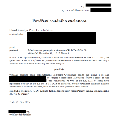 Soud přiznal žalobci vše, co požadoval. MPO odmítá zaplatit, soud nařídil exekuci! Připomenutí aktuálního vývoje děsivé kauzy soudního znalce Velka dopisem Evy Decroix VOP