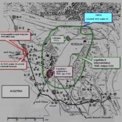 Šamorín mapa Petržalka tábory 1945