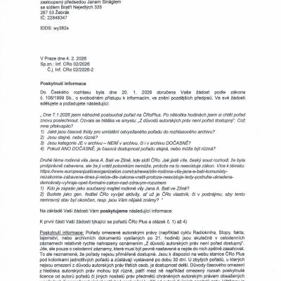 ZOI ČRo 1 odpověď Vila JAB Zavoral 4.2.2026